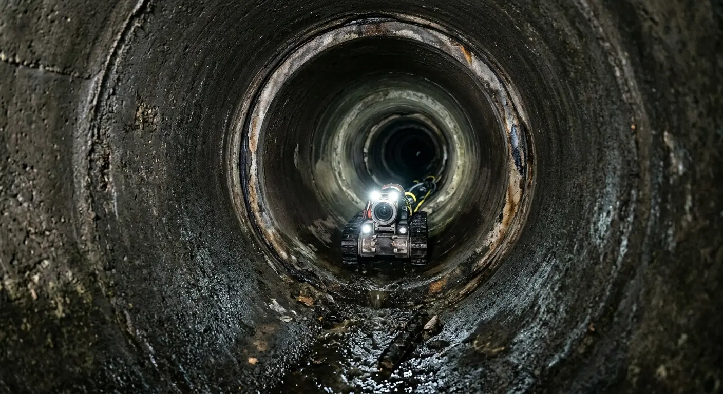 Robotic sewer camera inspecting pipe interior for Drain Snake Service in Cortlandville